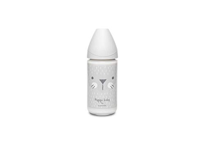 Suavinex Biberon - Biberón de cristal redondo con 3 velocidades (240 ml, 1 unidad), color gris