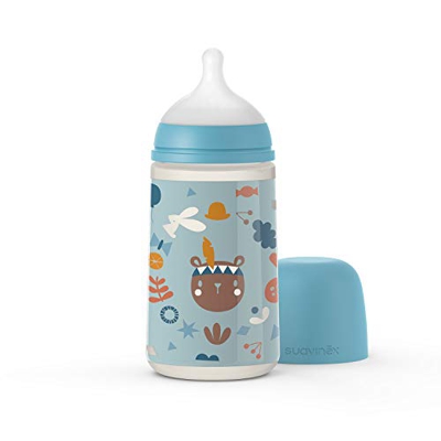Suavinex 307083 - Biberón de tetina simétrico Sx Pro M Forest Azul Polvo 270 ml