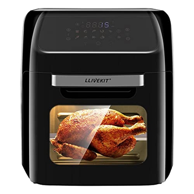 LLIVEKIT Freidora de aire caliente, horno de aire caliente, 12 L, mini horno, 1800 W, horno de aire caliente con pantalla digital LED, deshidratador d