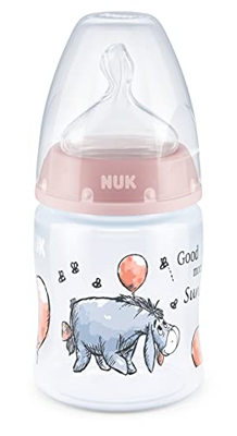 NUK First Choice+ - Biberón de Disney Winnieh the Pooh | 0 – 6 meses | Indicador de temperatura | 150 ml | Válvula anticólicos | Sin BPA | Tetina de s