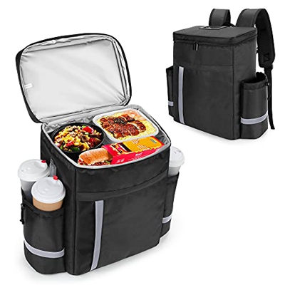 Trunab Mochila aislada para entrega de alimentos con portavasos laterales, bolsa enfriadora reutilizable a prueba de fugas para la entrega de biciclet