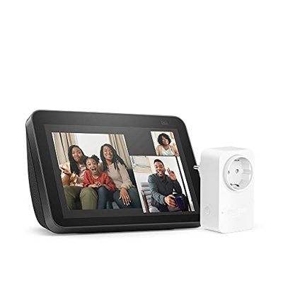 Nuevo Echo Show 8 (2.ª generación, modelo de 2021), Antracita + Amazon Smart Plug (enchufe inteligente WiFi), compatible con Alexa