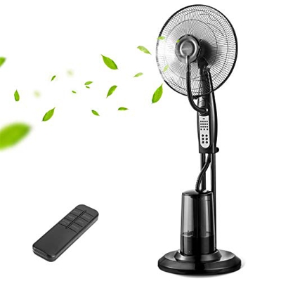 Aigostar Breeze - Ventilador de pie con nebulizador de agua, oscilante, mando a distancia, temporizador, 3 modos, 3 velocidades, 75W, flujo de aire 22