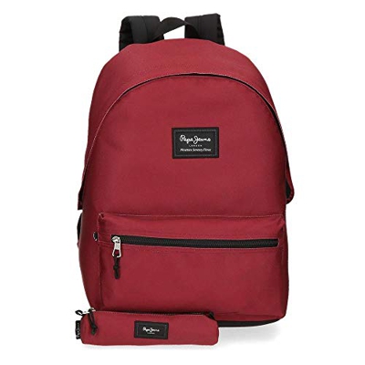 Pepe Jeans Aris Mochila para Portátil 15,6" + Estuche Escolar Rojo 31x44x17,5 cms Poliéster 23.87L