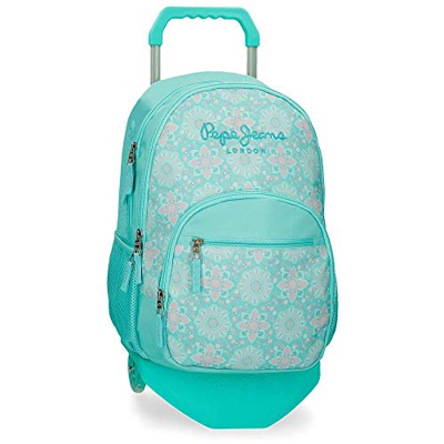 Pepe Jeans Tatiana Mochila Doble Cremallera con Carro Verde 32x44x22 cms Poliéster 30,98 L