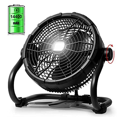 Gotoll Ventilador de Sobremesa para Camping con Luz,14400mAh 30cm Ventilador de Piso con Batería Grande,Rotación de 360°,Ventilador Exterior Recargabl