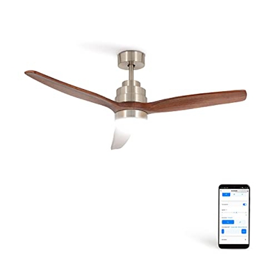 CREATE IKOHS WINDSTYLANCE DC NICKEL - Ventilador de Techo Wifi, con Mando a Distancia, 3 Aspas, Potencia de 40W, Ultrasilencioso, 132 cm de Diametro, 