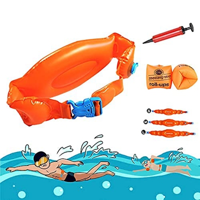 Cinturón de Natación para Niños Adultos (3 Unidades)，Cinturón de Flotación, Conjunto de Cinturón de Natación y Manguitos Inflable con Hebilla de Segur