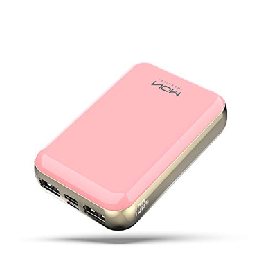 MOXNICE Bateria Externa Movil Power Bank 10000mAh, USB C Powerbank con 2 Salidas USB & Pantalla LCD para Teléfonos Inteligentes y Tabletas (Rosa)