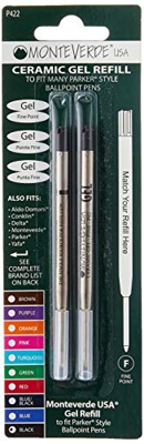 Monteverde - Recambio de gel para bolígrafos Parker sin capuchón (punta fina, 2 unidades), color negro