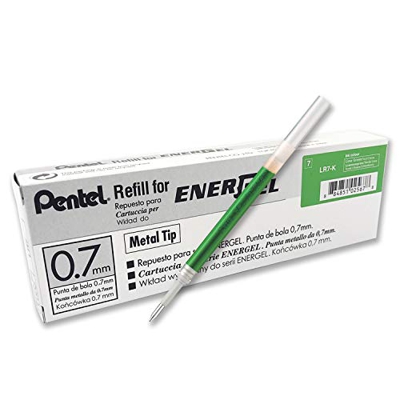Pentel - Recambio Energel retráctil con punta de bola. Escritura en color verde claro - Pack de 12