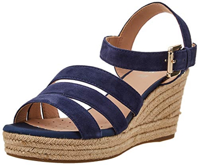Geox D Soleil C, Sandalias de cuña Mujer, Azul, 40 EU