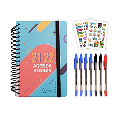 MP - Agenda 2021 2022 Día por Página, Agenda Escolar 2021-2022, Septiembre 2021-Junio 2022, 10 meses, Material Escolar Bonito, Inlcuye 7 Bolígrafos y 