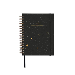 UO 8435449351802 Agenda 2021 2022, Luna, Papel 100gr, 126 pegatinas, goma elástica, cinta registro y bolsillo, Negro, Día Página 17x22 cm precio