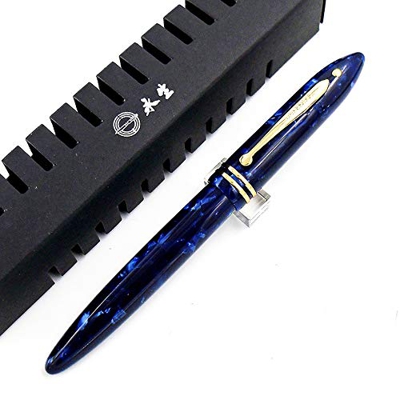 Wing Sung 626 Pluma estilográfica de celuloide azul, punta fina de iridio, borde dorado, juego de escritura de regalo
