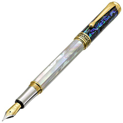 Xezo Maestro - Pluma estilográfica de origen oceánico, color blanco iridiscente, nácar y concha de mar de Paua, tamaño mediano, chapado en oro de 18 q en oferta