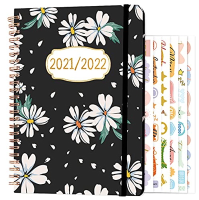 Agenda 2021 2022 A5, Agosto 2021 – Julio 2022 con Pestañas Mensuales, Páginas de Notas, Pegatinas Mensuales y Tapa dura con Bolsillo Trasero para Plan