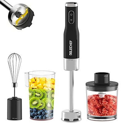 Batidora de Mano DELECHEF - 800W Electrica Minipimer, 6 velocidades - Función Turbo, Accesorio picador, Batidor emulsionador, acero inoxidable, Libre 