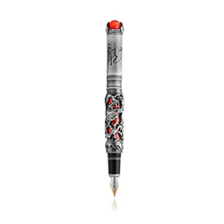 Jinhao Dragon King - Pluma estilográfica (punta fina, diseño vintage, color gris y rojo) en oferta