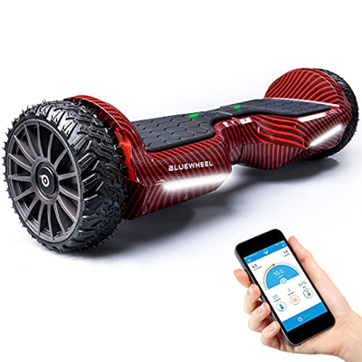 BLUEWHEEL Hoverboard compatible con App + Altavoz Bluetooth y Luz LED | Diseño exclusivo de llantas | Patín eléctrico + Modo de seguridad para niños |