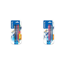 Pilot Frixion Clicker - Paquete de 4 bolígrafos de tinta gel con trazo medio, multicolor + Clicker - Bolígrafo roller de gel de tinta borrable (3 unid en oferta
