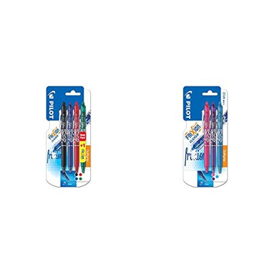 Pilot Frixion Clicker - Paquete de 4 bolígrafos de tinta gel con trazo medio, multicolor + Clicker - Bolígrafo roller de gel de tinta borrable (3 unid