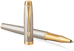 Parker IM - Bolígrafo Roller, Punto fino, color Plata (Premium Warm Silver Golden trim) en oferta