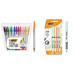 BIC Cristal Multicolour - Pack de 15 unidades, bolígrafos de punta ancha (1,6 mm), surtidos + Pastel, Highlighter Grip, Marcadores Punta Ajustable, Mu características