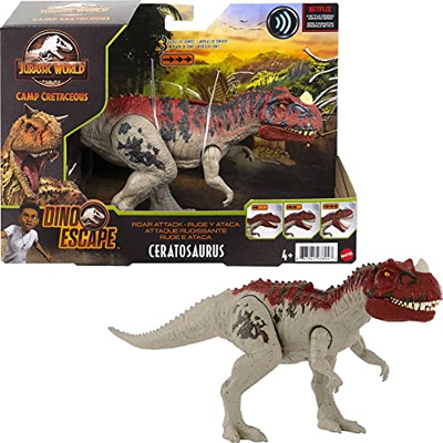 Jurassic World Ruge y Ataca Ceratosaurus Dinosaurio figura articulada de juguete con sonidos (Mattel GWD07)
