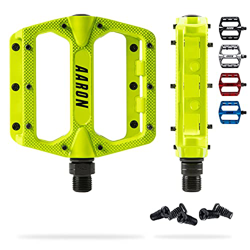 AARON Rock - Pedales de MTB con rodamientos sellados de Calidad - Superficie Antideslizante con Pins Intercambiables - Amarillo en oferta