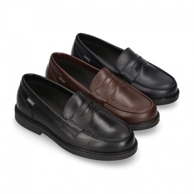 Mocasín Niño Clásico Colegial En Piel Y Suela De Goma. 39 Marrón