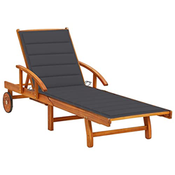 Tidyard Tumbona con 2 Ruedas y Cojín Jardín Silla Asiento Respaldo Ajustable Patio Terraza Piscina Playa Cama Plegable Madera Maciza de Acacia Gris An en oferta