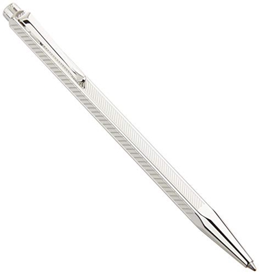 Caran d'Ache Ecridor - Juego de bolígrafo y estuche de piel (12,8 cm), color plateado