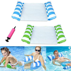 Zueyen Hamaca flotante de piscina de alta calidad, cómoda hamaca, hamaca de agua, hamaca de agua multiusos con bomba de aire manual (azul y verde) características