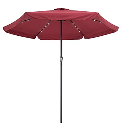 Kingsleeve Sombrilla de Aluminio con 24 Leds solares Rojo con manivela Parasol Ligero jardín terraza Playa balcón