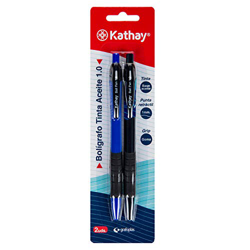 Kathay 86210499. Pack de 2 Bolígrafos Tinta Aceite, Colores Azul y Negro, Punta 1mm, Perfectos para Oficina características