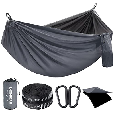 OVERMONT Hamaca Camping Viaje Dobles Capas Máx 400kg Capacidad de Carga Nylon Paracaídas|2 Mosquetones Premium|2 Correas de Nylon |Hamaca Interior Ext