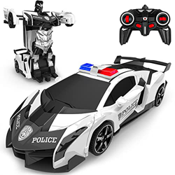 Baztoy Coche Teledirigido, 2 in 1 Coche & Robot Transformar RC Car, 2.4GHz Police Coche Radiocontrol con 360° Rotazione Batería Recargable, Coches de  en oferta