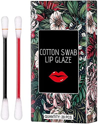 20 Pcs/Box Tattoo Lipstick Cotton Swab Lipstick Lip Glaze,Portable Long Lasting Lip Gloss Cotton Swab Matte Tattoo Lipstick, Durable Waterproof Liquid