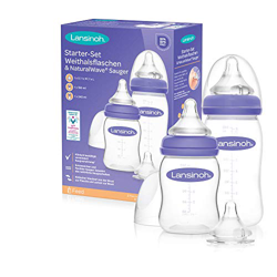 Lansinoh 76320 NaturalWave Starter Set – Botellas de 160 ml y 240 ml – Tetina tamaño S, M, L, transparente, 170 g características