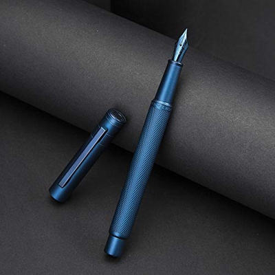 Juego de Pluma Estilográfica Bosque en Azul Oscuro con Plumilla Extrafina, Diseño Clásico con Convertidor y Estuche Metálico de Hongdian