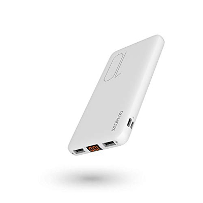 Romoss Bateria Externa 10000mAh Power Bank con 2 Salida USB 17mm Compact Cargador Móvil Portátil con Pantalla LED Batería Externa para Movil, Tabletas