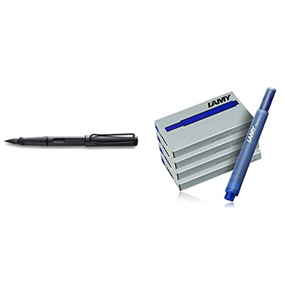 Lamy Safari 1203065 Fh 2017 M Pluma Estilográfica, Plumín Medio, Color Negro Mate + Cartuchos De Tinta Para Pluma Estilográfica 2077-4Er-Set, T10, Col