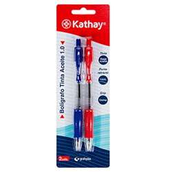 Kathay 86210398. Pack de 2 Bolígrafos de Clic, Tinta Azul y Roja, Base Aceite, Punta 1mm, Perfectos para tu Material Escolar y Oficina precio