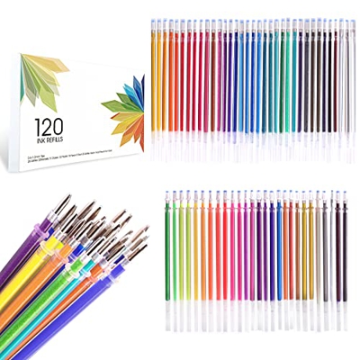 ZSCM - Recambios de tinta para bolígrafo de gel de 120 colores, recargas para bolígrafos de gel con purpurina neón, repuesto de cartuchos para juego d