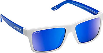 Cressi Bahia Sunglasses Gafas De Sol Deportivo, Unisex adulto, Blanco/Royal/Azul Lentes espejados