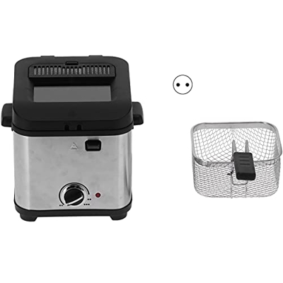 Deror Freidora eléctrica, 900W 1.5L Freidora eléctrica Mini máquina para Hacer Papas Fritas con Canasta 220-240V(EU Plug)
