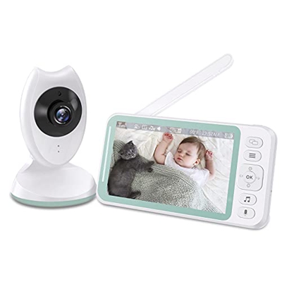 Babyphone - Cámara para bebé (4,3 pulgadas, 480P, videovigilancia recargable, lente de visión de 130°, visión nocturna, modo VOX, pantalla dividida en