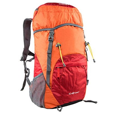 G4Free Mochila ligera de senderismo plegable de 40 l para viajes, camping, mochila plegable (naranja/rojo-grande)