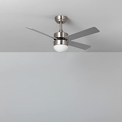 TECHBREY Ventilador de Techo Cygnus con Plafón LED y Mando a Distancia, 6 Velocidades, Temporizador, Silencioso, Color Níquel 107cm Motor DC 4 Aspas S